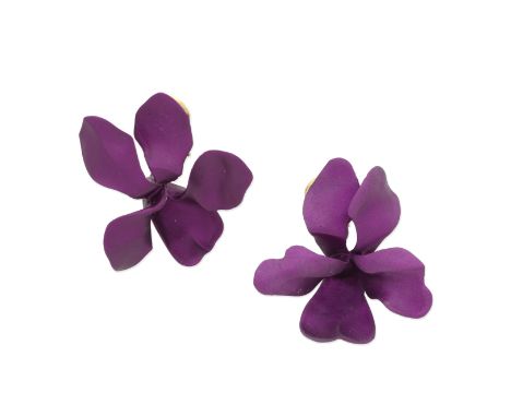 JAR: FLOWER EARCLIPS, 2002Each realistically modelled as a violet, with petals unfurled,  signed JAR, length 3.1cm, maker's p