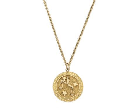 TIFFANY &amp; CO: ZODIAC PENDANT,  CIRCA 1955The Libra sign, raised in relief, depicting of the Scales of Justice, surrounded