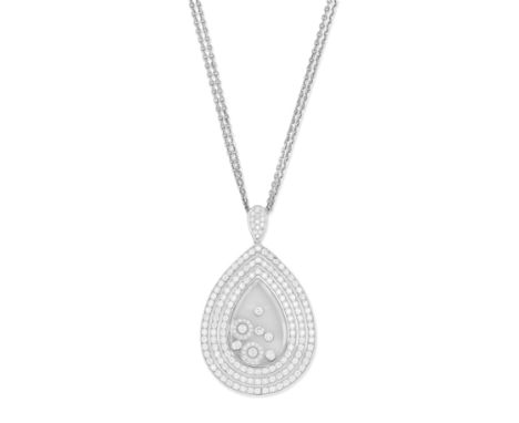 CHOPARD: 'HAPPY DIAMOND' DIAMOND PENDANT/NECKLACEThree rows of brilliant-cut diamonds, with glazed compartment containing 'fl