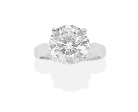 DIAMOND SINGLE-STONE RINGThe brilliant-cut diamond weighing 3.57 carats, mounted in platinum, UK hallmark, European conventio