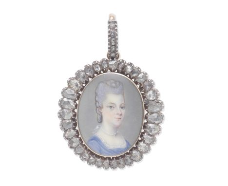 DIAMOND AND PORTRAIT MINIATURE MOURNING PENDANT, CIRCA 1818The earlier circa 1760-70 portrait miniature of a lady called Lady