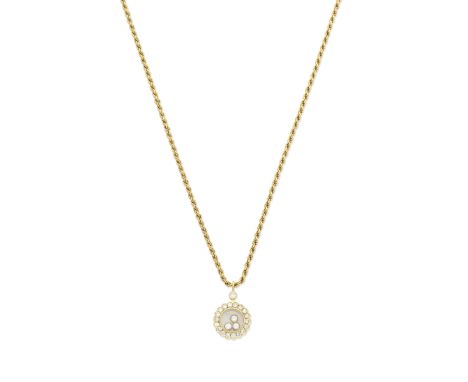 CHOPARD: 'HAPPY DIAMONDS' PENDANT NECKLACEThe trio of brilliant-cut diamonds within a glazed compartment, within a similarly-