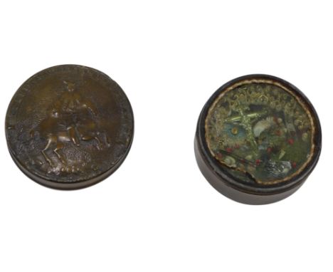 A mid 18thC reliquary, the pressed horn lid decorated with a gentleman on horseback, Prince Charles of Lorraine, embellished 