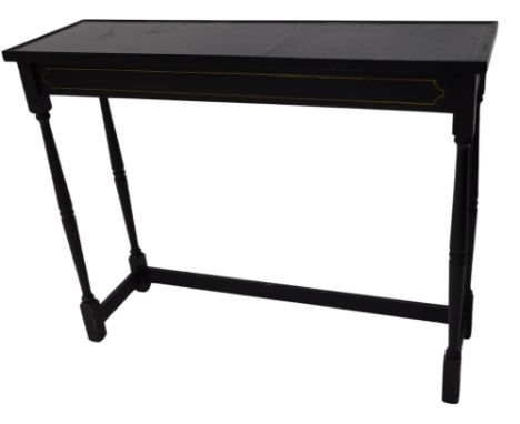 An ebonised and gilt painted console table, with turned legs, 70cm high, 88cm wide. 