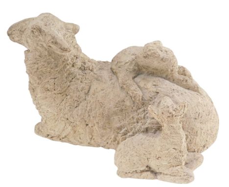 Juliet Simpson. Lying Ewe with Lambs, studio ceramic limited edition of 100, 21cm wide. 