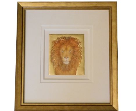 Toni Watts, Lion, illuminated manuscript with gold ground, image size 10.5cm x 9cm. 