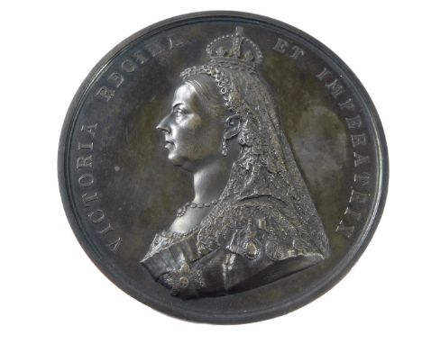 A Queen Victoria silver Golden Jubilee medal from 1887, after a design by Lord Leighton, indistinctly stamped J.E.B (?) in or
