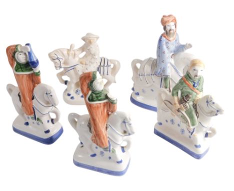 A collection of Rye pottery Staffordshire style figures, to include Canterbury Tales, AF, Wife of Bath, The Knight. (5)