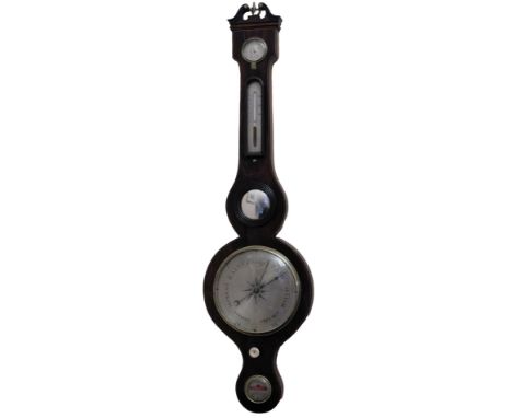 A 19thC mahogany boxwood and ebony strung barometer, signed C Faberi Lincoln, with silvered dial, thermometer, dry damp gage,