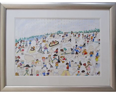 Zoe Kakolyris (Britain 1979?), Children Playing, pencil and acrylic on paper, 37X54cm