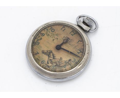 A c1950s Smiths Empire novelty pocket watch, 51mm, with automaton rocking cowboy on horseback, appears to run, dial face and 