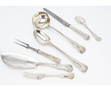 A set of twelve late George III silver Kings pattern dinner forks by William Chawner, together with a set of six similar Will