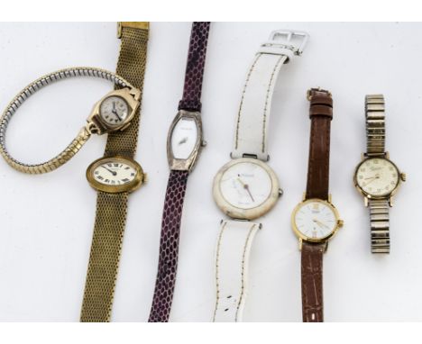 Six ladies watches, including an Everite and a Timor 9ct gold cased examples, a Tissot stone watch and three others