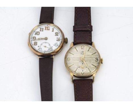 Two 9ct gold cased gentlemens wristwatches, one early 20th Century with enamel dial, overwound, the other a c1960s Smiths De 