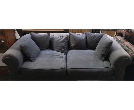 A substantial Chesterfield (?) style sofa upholstered in grey with six cushions