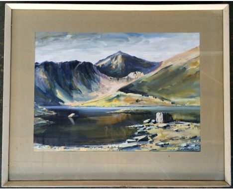 Burt Pilkington, 1970, a Welsh mountain landscape, signed in pencil lower right, 31x43cm, together with a framed colour litho