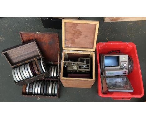 A Specto 8mm projector with spare reels, some in metal tins, an Erno E-700 dual 8, and a number of cased reels, property of K