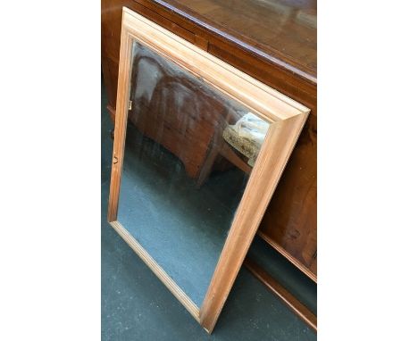 A pine framed mirror, together with three oak Venetian blinds
