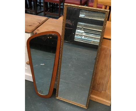 A mid-century wall mirror together with one other with gilt frame, 95cmH