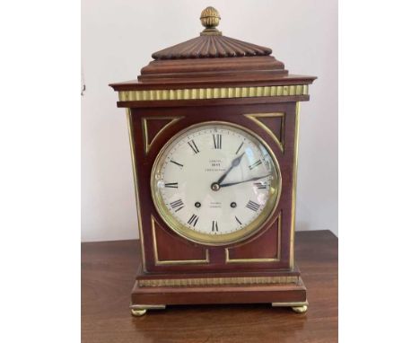 19th century mahogany bracket clock, painted dial reading ‘Examined by Dent, London’, 47cm high
