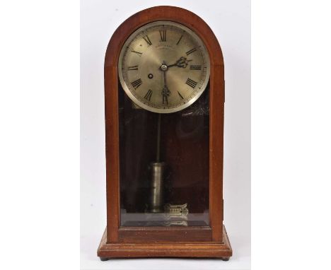 Edwardian regulator mantel clock by W. Giles, Bristol with silvered dial, fusee movement and cylindrical pendulum in domed to