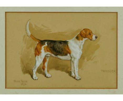 Frank Paton (1855-1909) watercolour - portrait of a foxhound, 'Trouncer' signed and dated 1894, 22cm x 32cm, in glazed gilt f