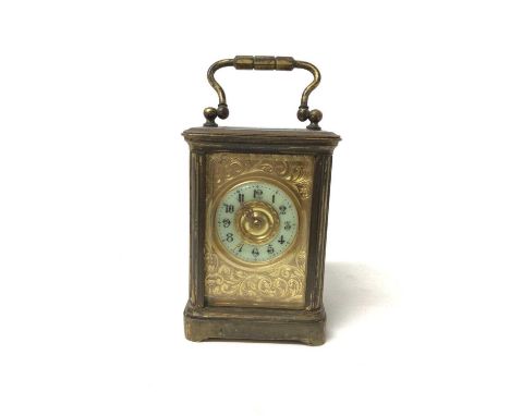 Late 19th century miniature carriage clock with gilt and enamel dial 10.5cm high