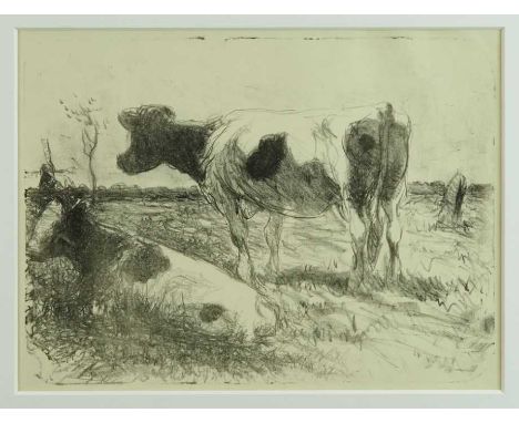 Harry Becker (1865-1928) lithograph, Cows and Windmill, 31cm x 41cm, in glazed frame Provenance: The Artist's Studio (Loftus 