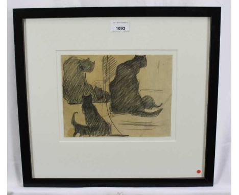 Harry Becker (1865-1928) pencil sketch, Cat and Kitten, 17.5cm x 22.5cm, in glazed frame Provenance: The Artist's Studio (Lof
