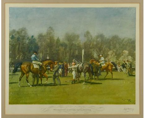 *Sir Alfred Munnings (1878-1959) signed coloured print - The Paddock At Epsom, published by Frost &amp; Reed 1932, with blind