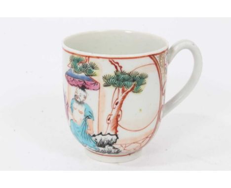 A Liverpool coffee cup, circa 1770, polychrome painted in the Chinese style with a figural scene, 6.5cm highExhibited. Northe