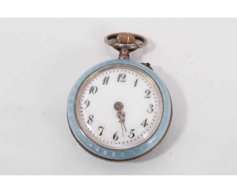 Early 20th century Swiss ladies enameled silver keyless fob watch watch decorated with Tyrolean landscape with house 27 mm di