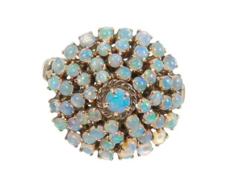 14ct gold and opal Thai 'princess' ring with a domed cluster of opal cabochons in gold setting, size S.Good condition commens