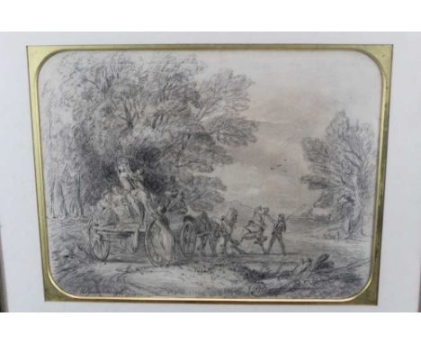 After Thomas Gainsborough (1727-1788) charcoal sketch for the Harvest Waggon, bears signature and date 1771, 40cm x 54cm, in 