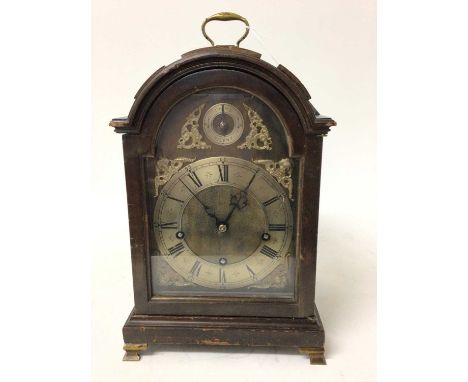 1930s Georgian-style Elliot bracket clock with Westminister chimes in mahogany case with gilt and silvered dial, 35cm high