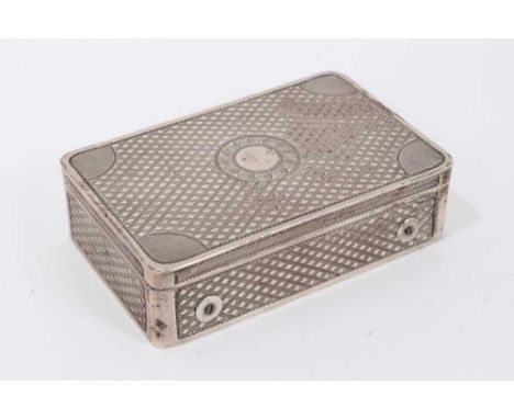 Early 19th century Austrian silver music box, maker CV, date mark for 1826, rounded rectangular form with engraved geometric 