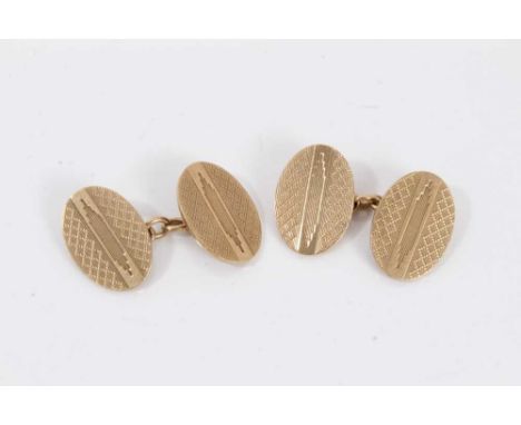 Pair of 9ct gold cufflinks with Art Deco style engine turned decoration, Birmingham 1952,Condition report: sponsor's mark A W
