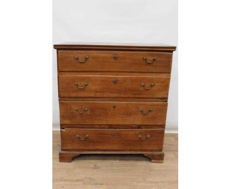 18th century elm chest of four long drawers on bracket feet, 98cm wide x 51cm deep x 109cm high