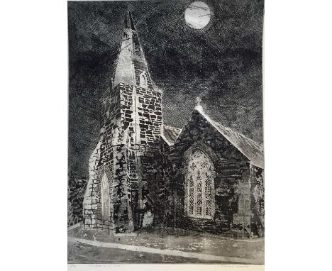 *Richard Bawden RWS NEAC RE (b.1936) print - 'Full Moon at St. Ewe', signed and numbered 7/100, 40cm x 55cm, unframed
