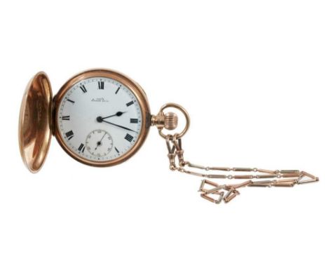 Gentleman's 9ct gold full hunter pocket watch retailed by Jay's, Essex Road, London, with 25 jewel button-wind movement in 9c