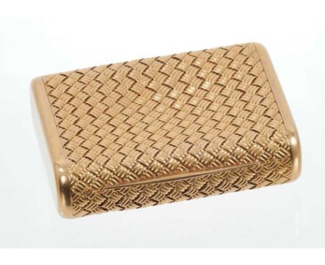 Boucheron gold box with basket weave construction, signed 'Boucheron Paris 63164' French control marks. 47mm35 grams. French 