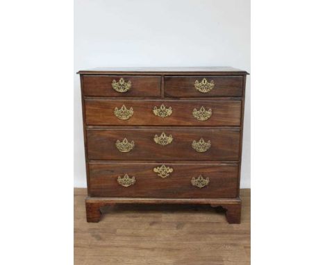 George III mahogany chest of drawers, with two short over three long graduated drawers on bracket feet, 94cm wide x 57cm deep