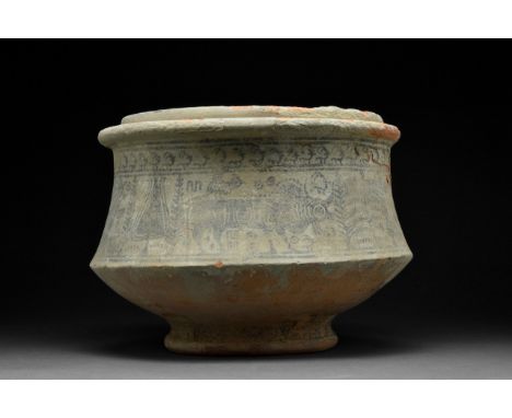 Circa 2000-2500 BC A thin-walled, wheel-thrown pottery bowl standing on a small circular foot, the bottom section of the body