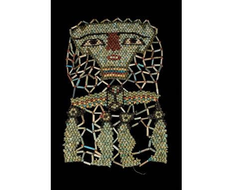 Late Period, Circa 664 -332 BC An ancient Egyptian mummy shroud of beadwork from the chest of a mummified person, consisting 