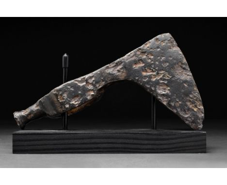 Circa 900-1000 AD. A beautiful example of Medieval Viking Era Battle Iron Axe. Bearded type with blade extends downward, belo