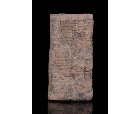 Circa 1900 BC A large rectangular Babylonian clay cuneiform tablet with four columns of figures and names of men in each line