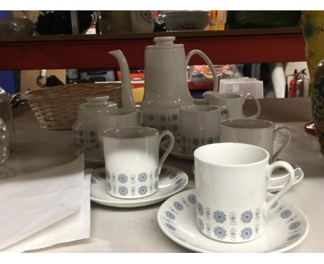 A MYOTT COFFEE SET 'TEMPTATION' TO INCLUDE COFFEE POT, CREAM JUG, SUGAR BOWL, FIVE COFFEE CUPS AND SAUCERS 