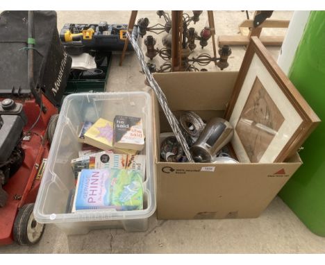 AN ASSORTMENT OF ITEMS TO INCLUDE BOOKS, CERAMICS AND A PRINT ETC 