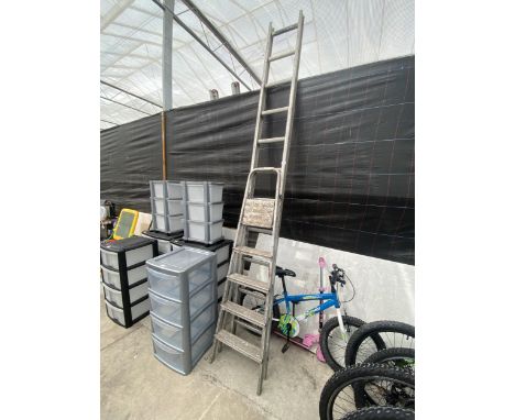 AN 11 RUNG ALUMINUM STEP LADDER AND A FOUR RUNG ALUMINIUM STEP LADDER 