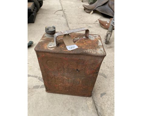A VINTAGE SHELL FUEL CAN WITH BRASS CAP 
